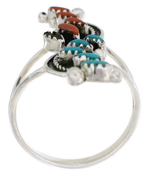 Coral Needlepoint Turquoise And Silver Jewelry Ring Size 5-1/4 YX34135